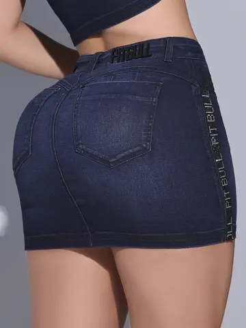 Saia Jeans Moderna Pit Bull Versátil Cintura Alta com Toque de Glamour