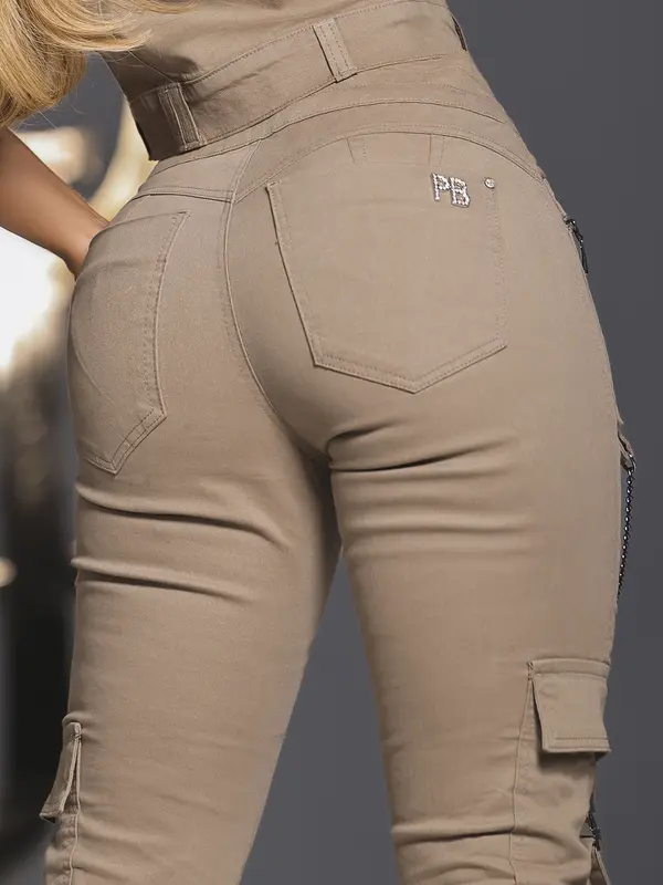 CALÇA FEMININA JOGGER CARGO PIT BULL JEANS STREET STYLE COM CORRENTE