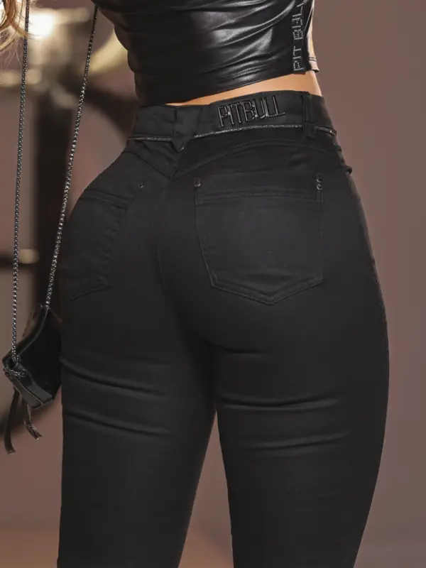 Calça Feminina Preta Estilosa Pit Bull Jeans Luxo com Modelagem Exclusiva
