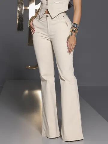 Calça Flare Pit Bull Jeans Luxo Cintura Alta com Modelagem Perfeita