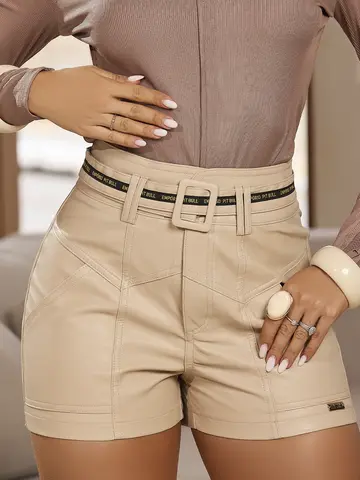 Short Courino Feminino Fashion e Atraente com Cinto Empório Pit Bull