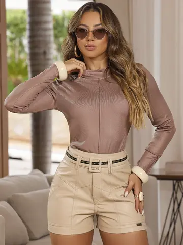 Short Courino Feminino Fashion e Atraente com Cinto Empório Pit Bull