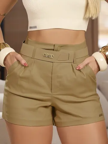 SHORT FEMININO MODERNO CINTURA ALTA COM CINTO EMPÓRIO PIT BULL
