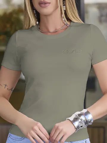 T-SHIRT FEMININA REFINADA E CASUAL EMPÓRIO PIT BULL COM ESCRITA DOURADA