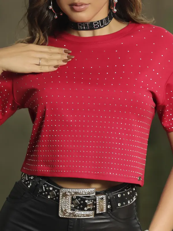T-Shirt Feminina Casual e Estilosa Empório Pit Bull com Strass