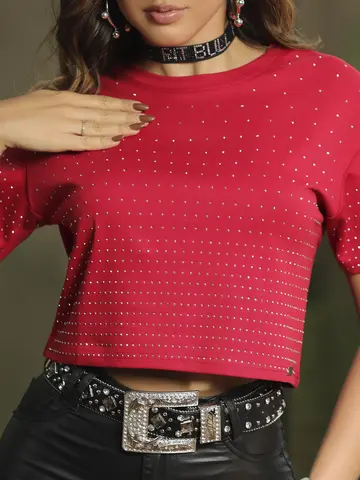 T-Shirt Feminina Casual e Estilosa Empório Pit Bull com Strass