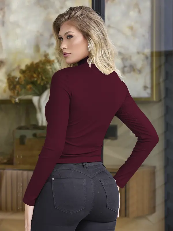 BLUSA FEMININA MANGA LONGA AUTÊNTICA EMPÓRIO PIT BULL COM GOLA ALTA