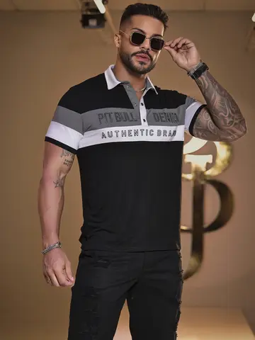 Polo Masculina Moderna Slim Pit Bull Jeans Luxo Autêntica e Confortável