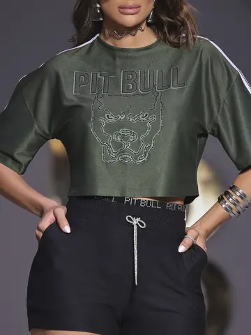 T-SHIRT CROPPED OVERSIZED FASHION COM ESTAMPA ESTILOSA PIT BULL JEANS