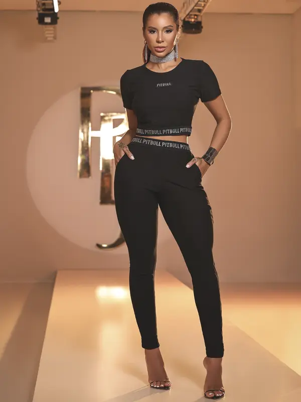 CROPPED FASHION MANGA CURTA ESTILOSO COM PEDRARIAS PIT BULL JEANS