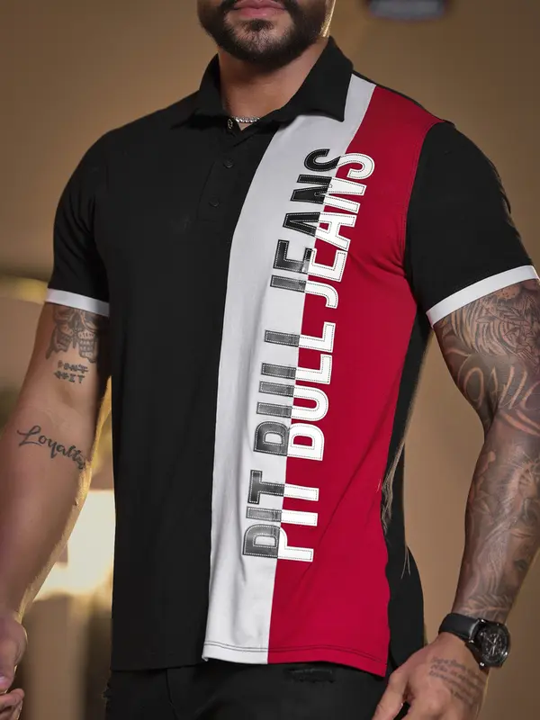 POLO MASCULINA MODERNA E CASUAL COM ESTAMPA PIT BULL JEANS