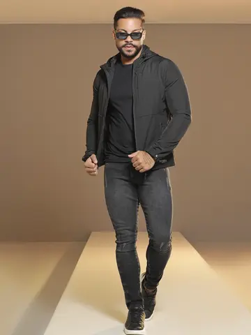 Jaqueta Masculina Estilosa com Capuz Pit Bull Jeans Luxo