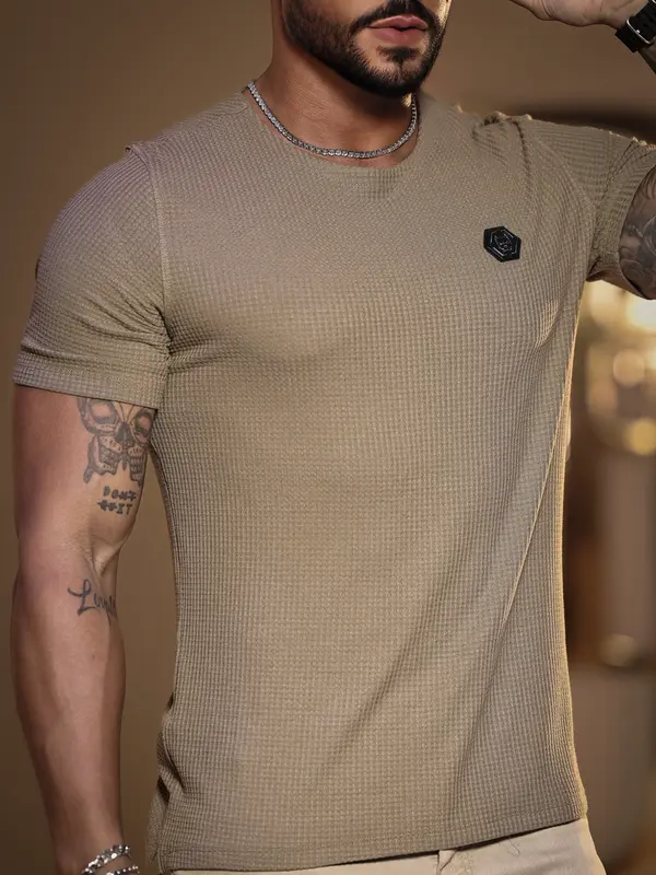 Camiseta Masculina Texturizada Casual e Versátil Pit Bull Jeans Luxo