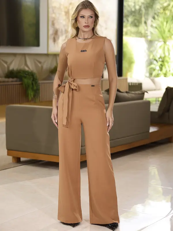 CONJUNTO FEMININO CROPPED E CALÇA PANTALONA SOFISTICADO EMPÓRIO PIT BULL