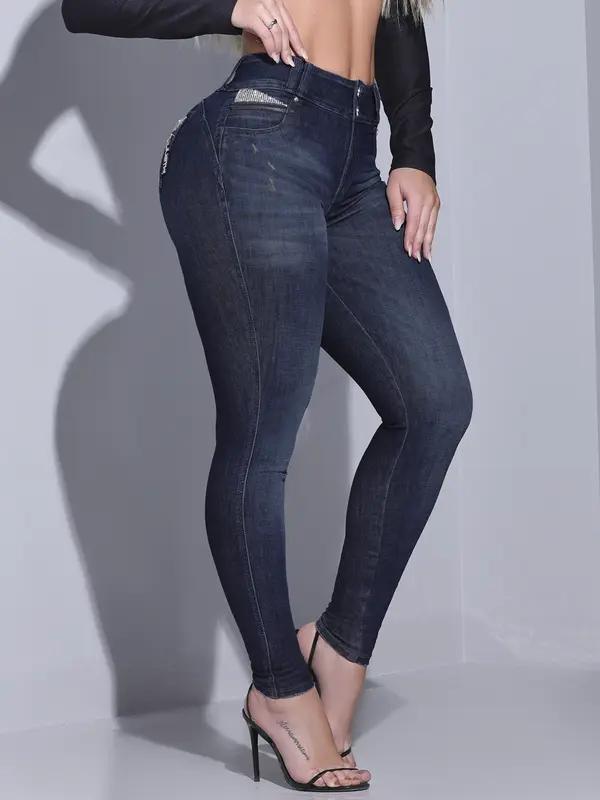 Calça Skinny Feminina Estilosa Pit Bull Jeans Sofisticada Com Destroyeds