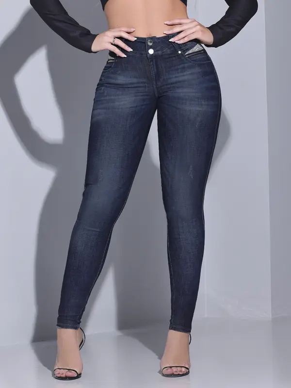 Calça Skinny Feminina Estilosa Pit Bull Jeans Sofisticada Com Destroyeds