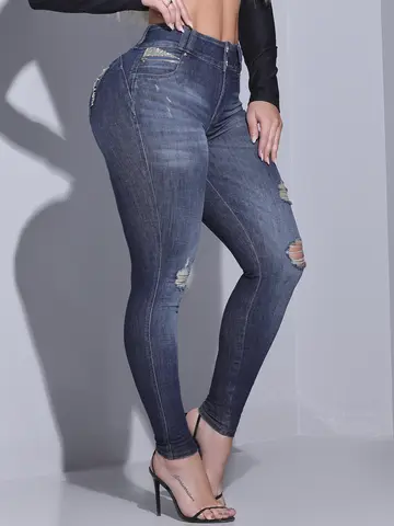 CALÇA FEMININA ESTILOSA PIT BULL JEANS SOFISTICADA COM DESTROYEDS