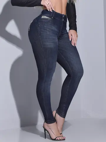 Calça Skinny Feminina Estilosa Pit Bull Jeans Sofisticada Com Destroyeds