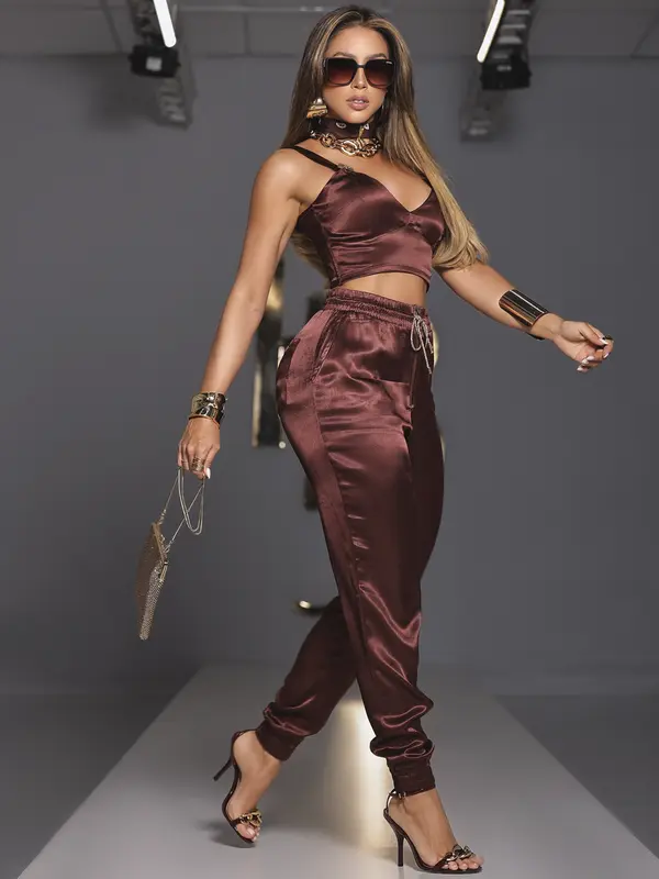 Calça Jogger Feminina Acetinada Pit Bull Jeans Elegante e Versátil