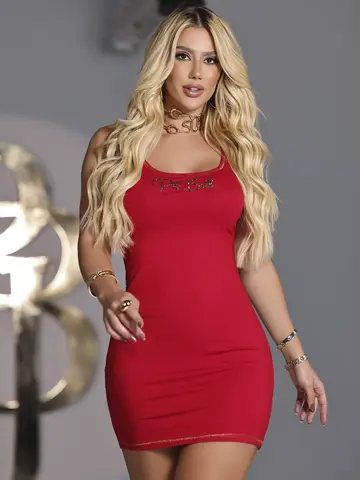 VESTIDO REGATA CURTO VERMELHO PIT BULL JEANS ESTILO ATEMPORAL COM LUXO
