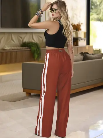 CALÇA FEMININA ELEGANTE COM CÓS ELÁSTICO E CORDÃO EMPÓRIO PIT BULL