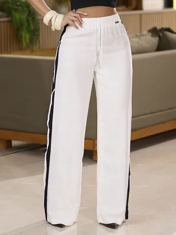 CALÇA FEMININA ELEGANTE COM CÓS ELÁSTICO E CORDÃO EMPÓRIO PIT BULL