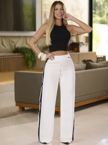 CALÇA FEMININA ELEGANTE COM CÓS ELÁSTICO E CORDÃO EMPÓRIO PIT BULL