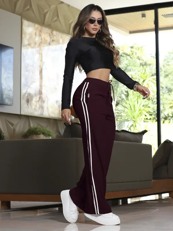 CALÇA WIDE LEG FEMININA VERSÁTIL CINTURA ALTA EMPÓRIO PIT BULL COM CORDÃO