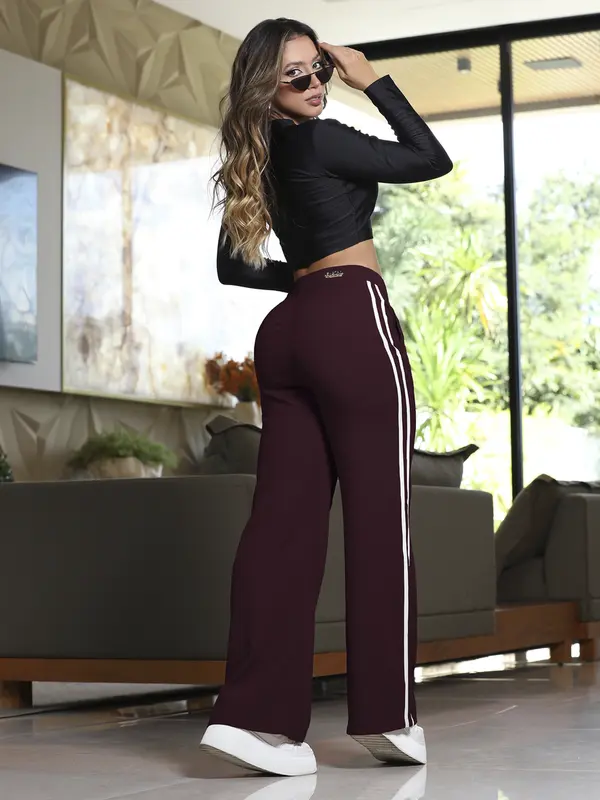 CALÇA WIDE LEG FEMININA VERSÁTIL CINTURA ALTA EMPÓRIO PIT BULL COM CORDÃO