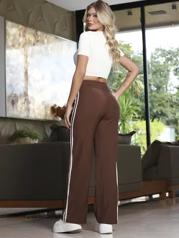 CALÇA WIDE LEG FEMININA VERSÁTIL CINTURA ALTA EMPÓRIO PIT BULL COM CORDÃO