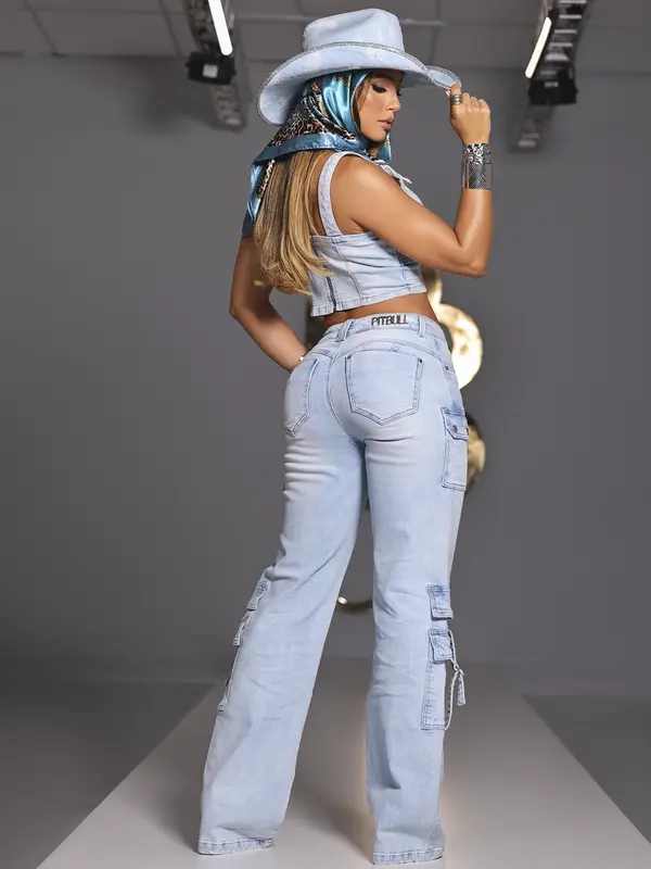 Calça Wide Leg Cargo Feminina Pit Bull Jeans Estilosa e Versátil