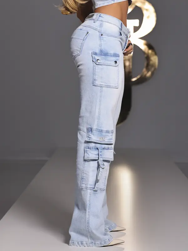 Calça Wide Leg Cargo Feminina Pit Bull Jeans Estilosa e Versátil