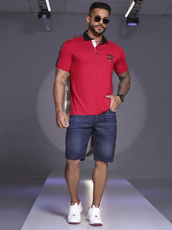 BERMUDA MASCULINA SLIM PERSONALIZADA COM ESCRITA LATERAL PIT BULL JEANS