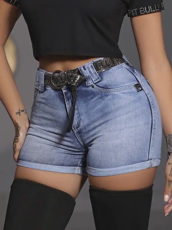 Short Feminino Exclusivo e Modelador Pit Bull Jeans om Cinto Brilhoso