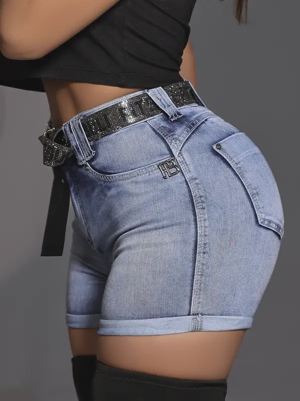 Short Feminino Exclusivo e Modelador Pit Bull Jeans om Cinto Brilhoso