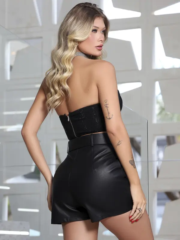Short Feminino Moderno em Couro Ecológico Confortável Empório Pit Bull