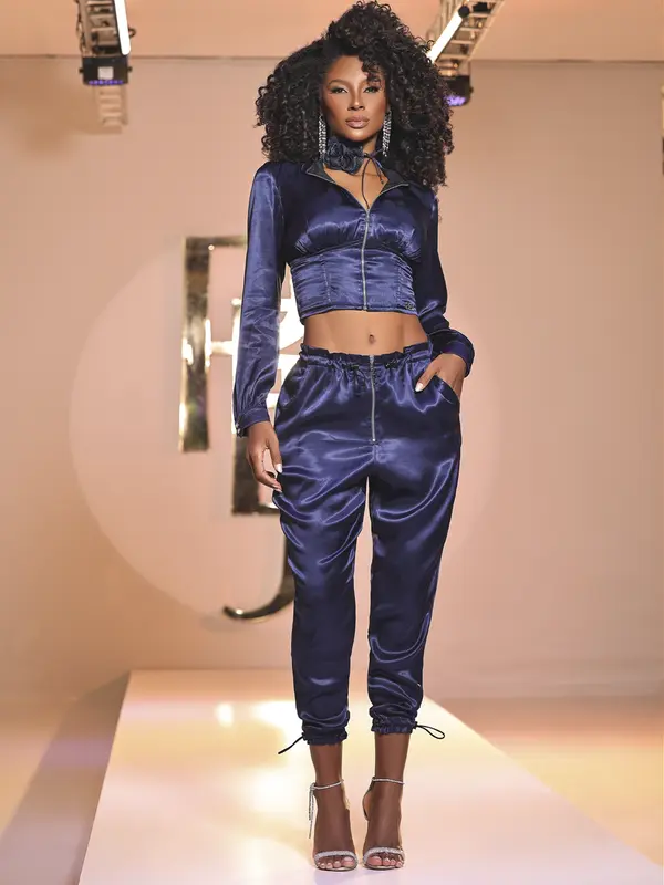 CALÇA FEMININA ACETINADA E ACINTURADA ELEGANTE PIT BULL JEANS AJUSTÁVEL