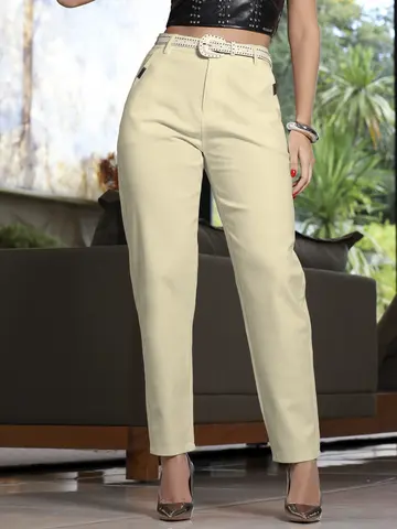 CALÇA FEMININA COLOR ELEGANTE COM CINTO EMPÓRIO PIT BULL