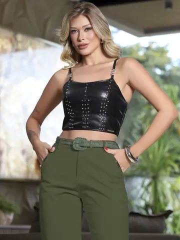 CALÇA FEMININA COLOR ELEGANTE COM CINTO EMPÓRIO PIT BULL