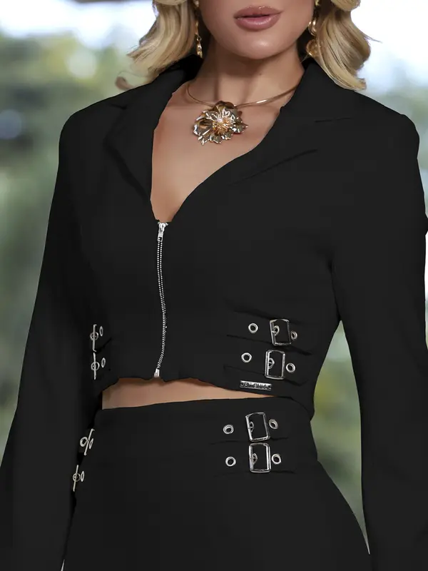 Conjunto Saia e Blazer Cropped Casual e Sofisticado Empório Pit Bull