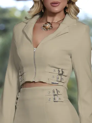 Conjunto Saia e Blazer Cropped Casual e Sofisticado Empório Pit Bull