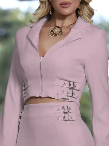 Conjunto Saia e Blazer Cropped Casual e Sofisticado Empório Pit Bull
