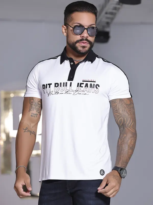 Polo Masculina Autêntica com Estampa Personalizada Pit Bull Jeans