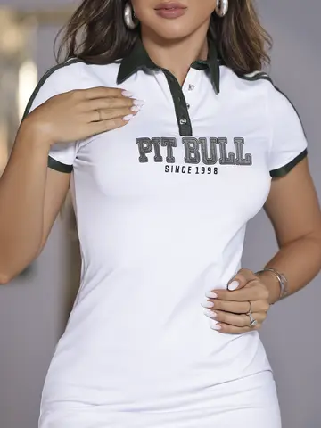 VESTIDO POLO SOFISTICADO COM ESTAMPA BRILHOSA PIT BULL JEANS