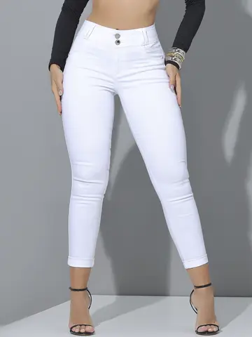 CALÇA SKINNY MODELADORA BRANCA PIT BULL JEANS