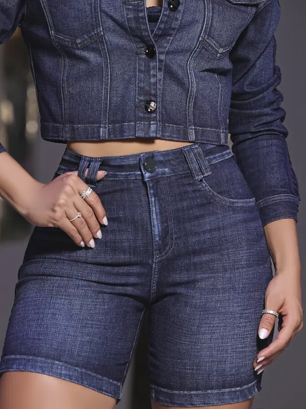 BERMUDA FEMININA MODELADORA COM ELÁSTICO PERSONALIZADO E REFINADO PIT BULL JEANS