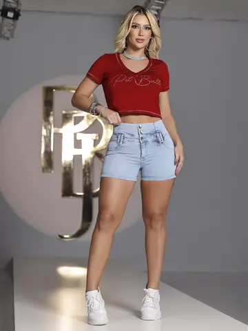 Cropped Manga Curta Pit Bull Jeans com Toque Casual e Elegante