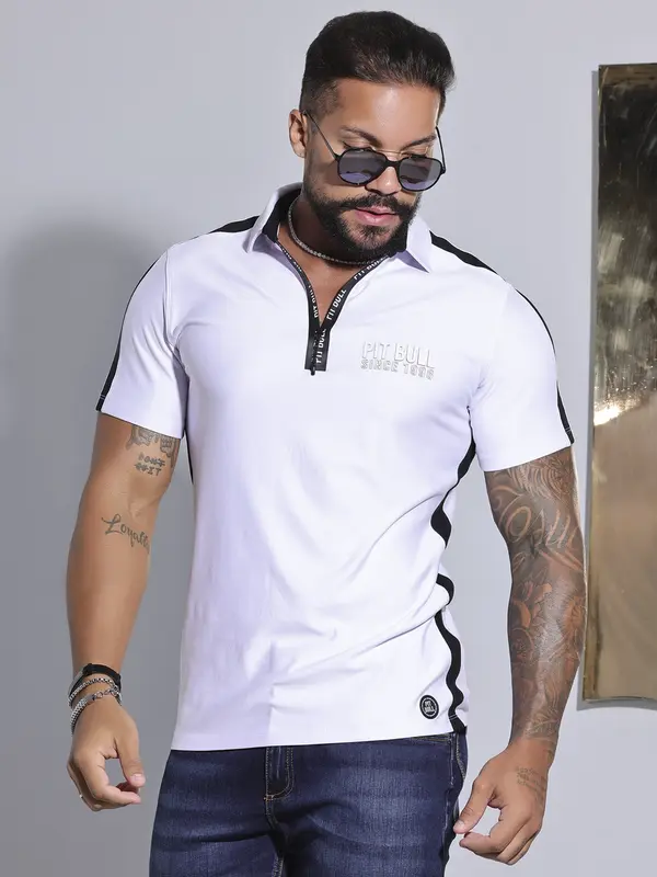 Polo Masculina Pit Bull Jeans com Modelagem Slim e Zíper Personalizado