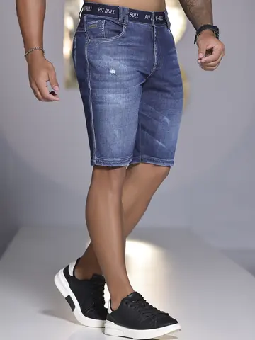 Bermuda Masculina Estilo Destroyed com Elástico no Cós Pit Bull Jeans