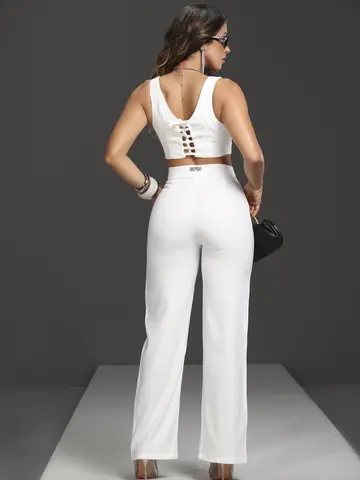 Conjunto Cropped e Calça Alfaiataria Cintura Alta Glamouroso Empório Pit Bull